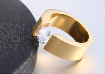 Wedding Band Ring for Men or Women 8mm Wide Gold Stainless Steel 1 Ct Cz Ginger Lyne Collection