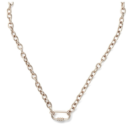 CarabinerCharmHolderNecklaceforWomenbyGingerLyneOChainSilverStainlessSteel18-20"_Silver-OChain/Rect3BeadCH-1