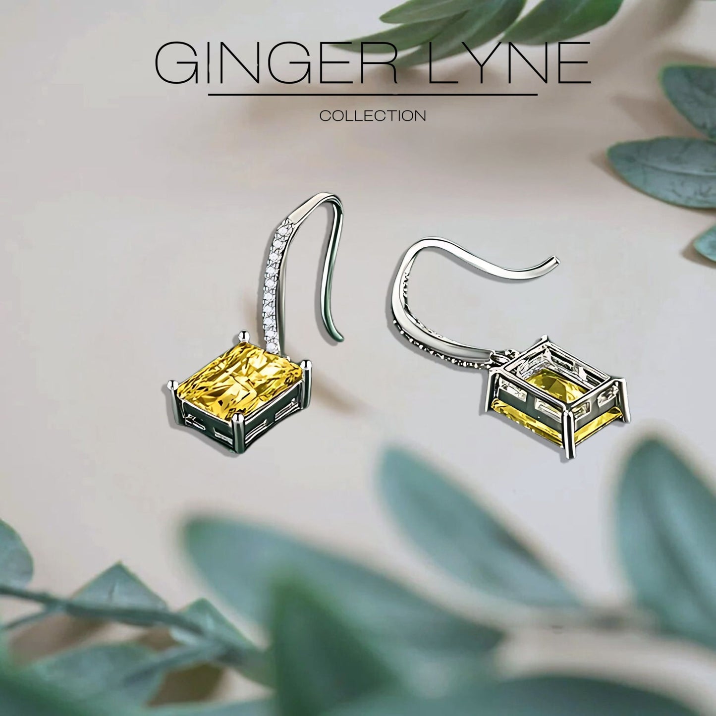 Liora Dangle Earrings for Women Emerald Cut Cubic Zirconia Hook Ginger Lyne Collection - Yellow