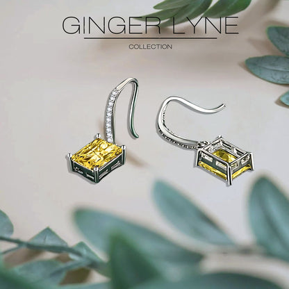 Liora Dangle Earrings for Women Emerald Cut Cubic Zirconia Hook Ginger Lyne Collection - Yellow