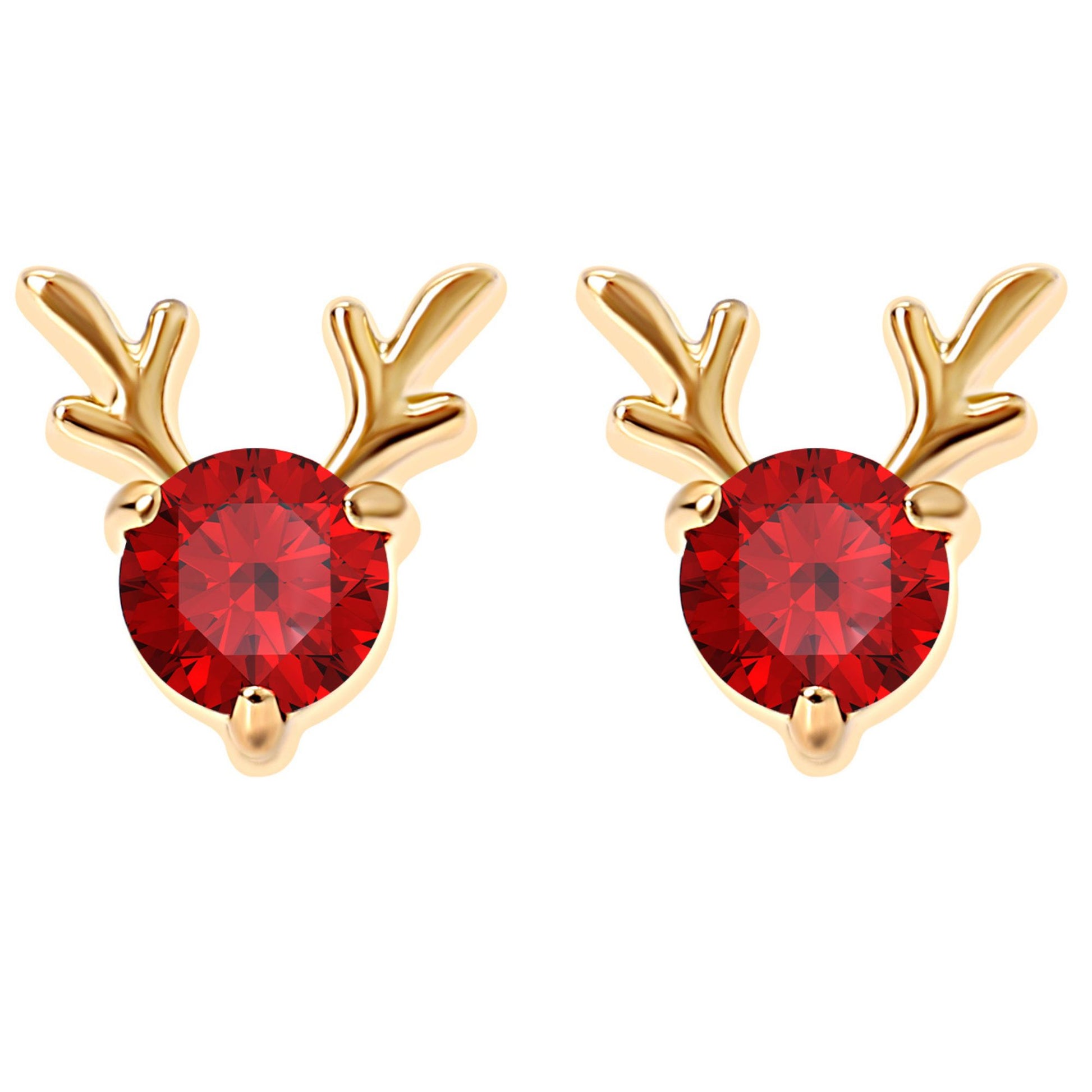 RudolphReindeerEarringsforWomenGoldPlatedStainlessSteelStudRedCZbyGingerLyne_Gold-1