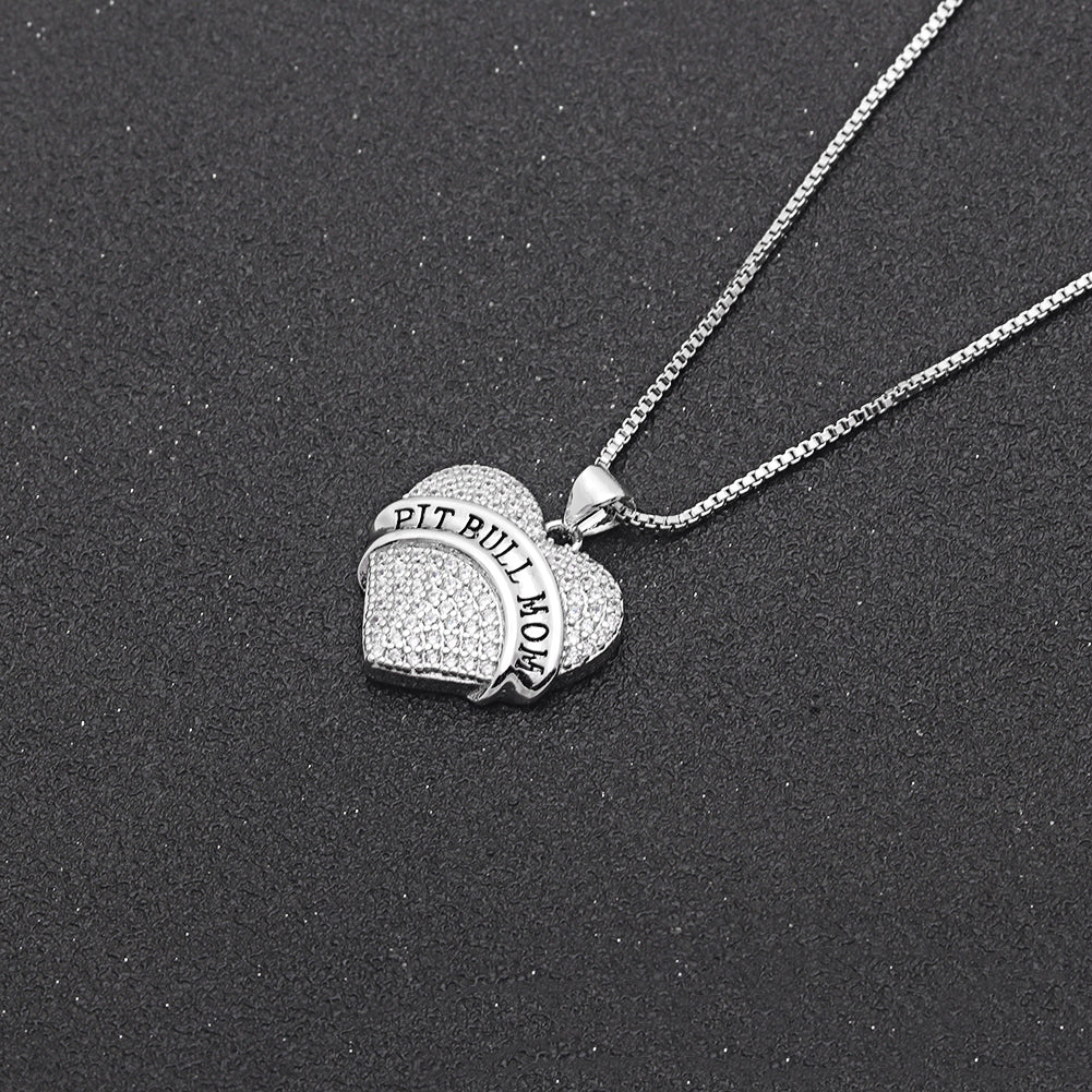 Pit Bull Mom Dog Heart Necklace or Earrings for Women Clear Cubic Zirconia by Ginger Lyne Collection - Necklace