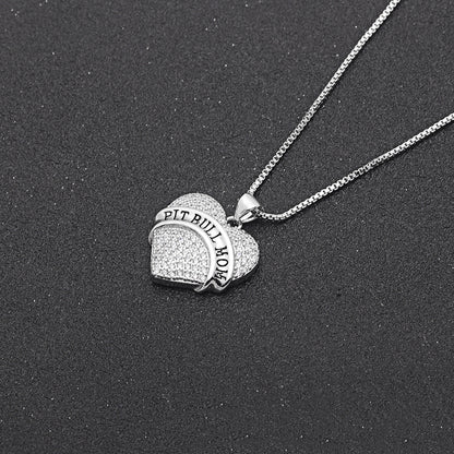 Pit Bull Mom Dog Heart Necklace or Earrings for Women Clear Cubic Zirconia by Ginger Lyne Collection - Necklace