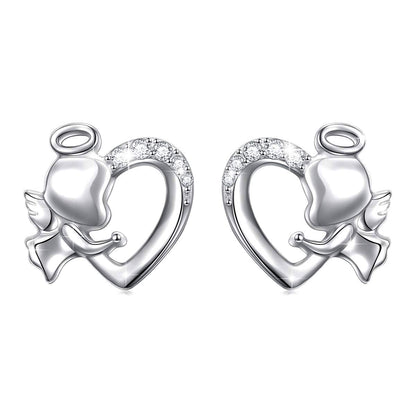 Angel Heart Stud Earrings Girls Sterling Silver Cubic Zirconia Ginger Lyne Collection