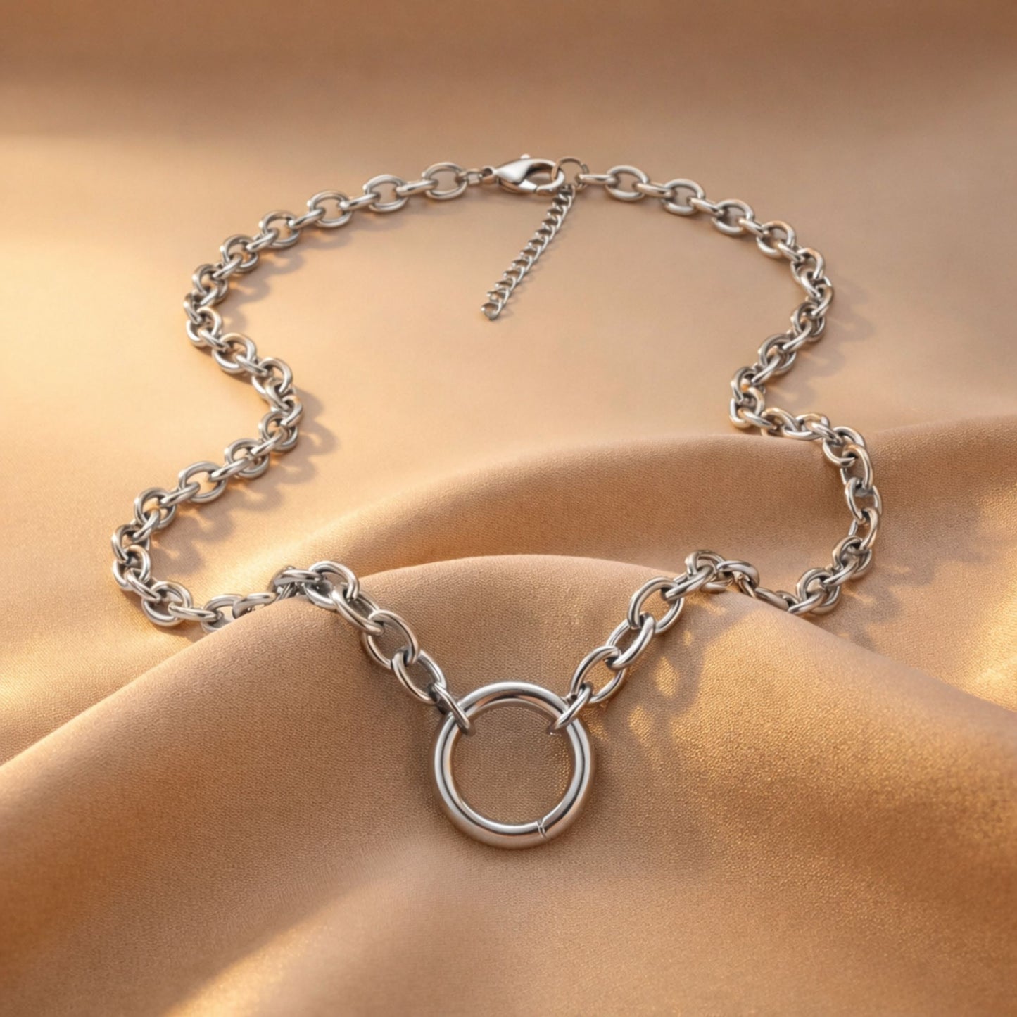 Carabiner Charm Necklace for Women O Link Chain Round Holder Stainless Steel by Ginger Lyne - 20mm/Silver