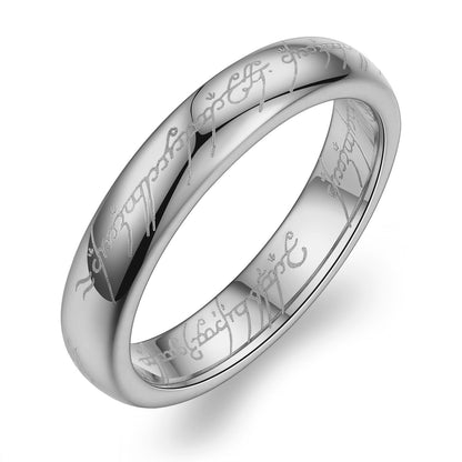 Ginger Lyne Tungsten Wedding Band for Men or Women Lords One Ring of Power Silver 6mm or 4mm