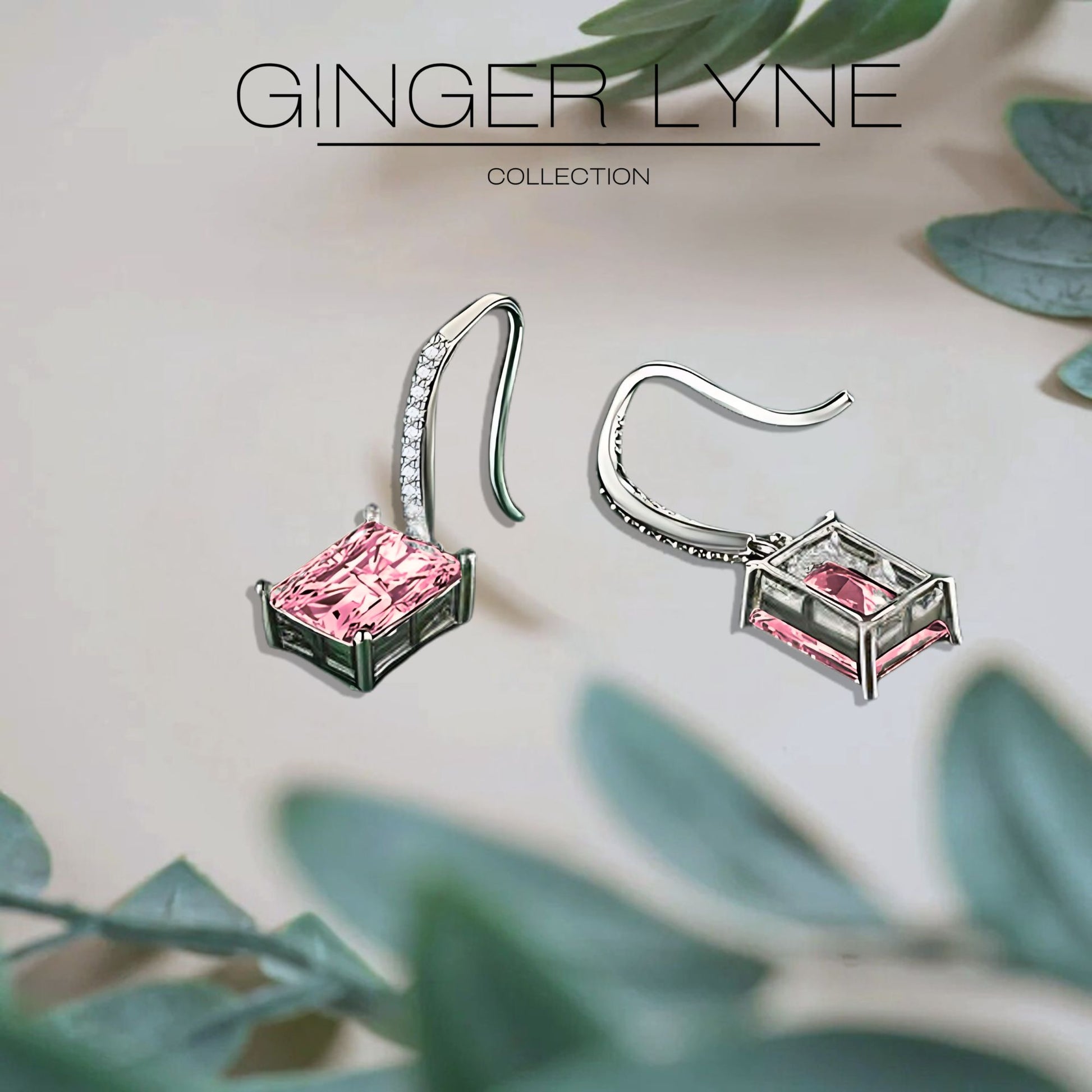 Liora Dangle Earrings for Women Emerald Cut Cubic Zirconia Hook Ginger Lyne Collection - Pink