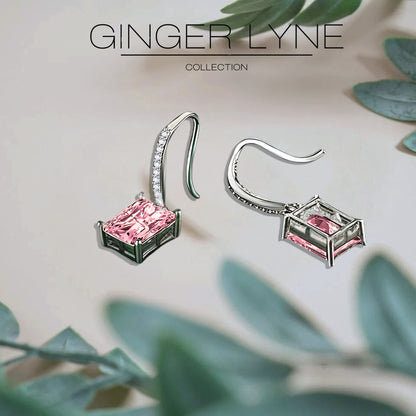 Liora Dangle Earrings for Women Emerald Cut Cubic Zirconia Hook Ginger Lyne Collection - Pink