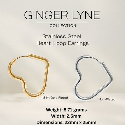 Heart Hoop Earrings for Women by Ginger Lyne Gold Stainless Steel Lightweight Classic Everyday Style - Gold