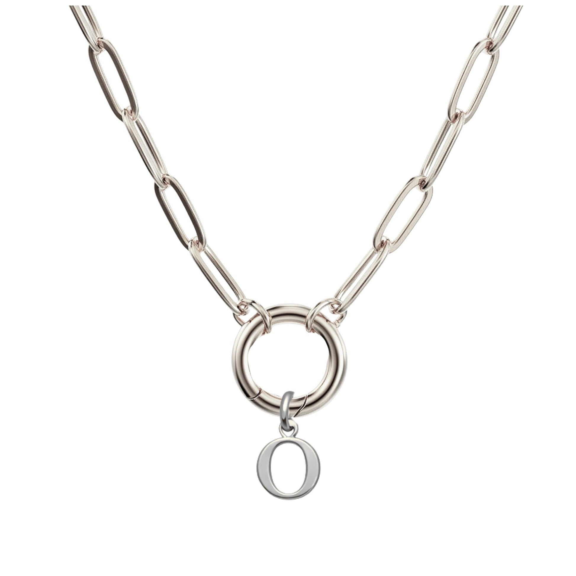 PaperclipLinkCircleCarabinerIntialLetterCharmHolderNecklaceforWomenStainlessSteel20"GingerLyne_Silver-O-1