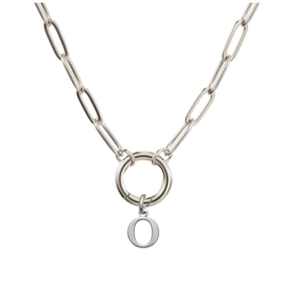 PaperclipLinkCircleCarabinerIntialLetterCharmHolderNecklaceforWomenStainlessSteel20"GingerLyne_Silver-O-1