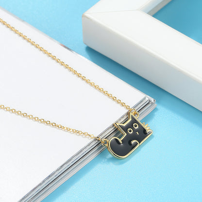 Black Cat Necklace for Women Gold Plated Sterling Silver Ginger Lyne Collection - Necklace Only