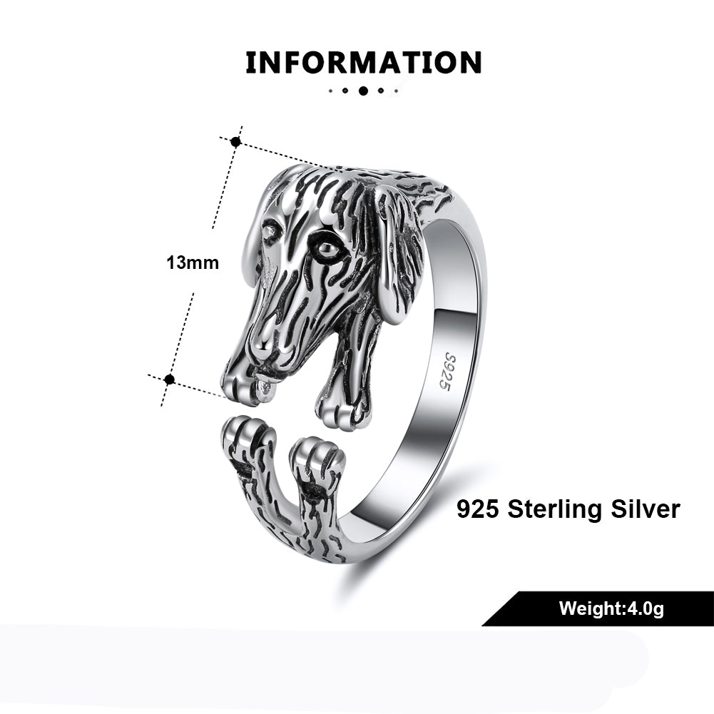 Dachshund Weiner Dog Sterling Silver Women Wrap Ring Adjustable Ginger Lyne Collection