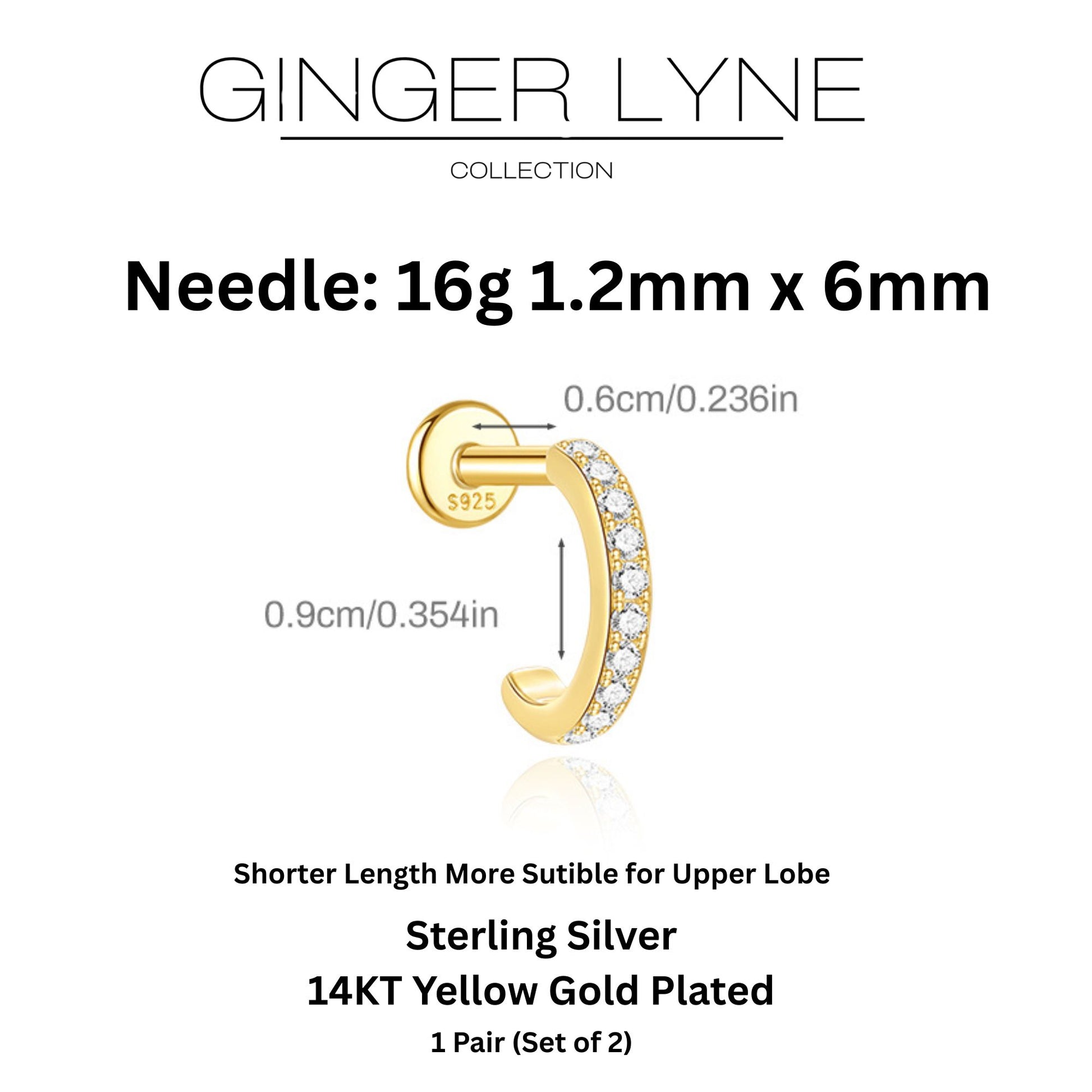 HoopFlatBackEarringsforWomenSterlingSilver16G6mmCartilageHelixUpperLobeBodyPiercingGingerLyne_Gold-4