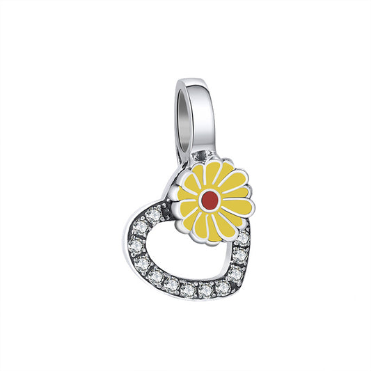 Flower Heart Charm European Bead CZ Sterling Silver Ginger Lyne Collection