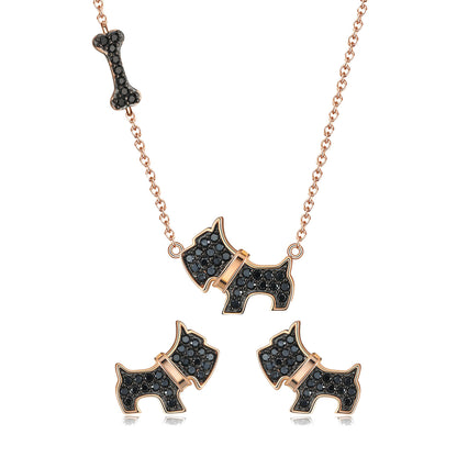 Scottie Dog Bone Earring Necklace Set for Girls and Women Sterling Silver Ginger Lyne Collection