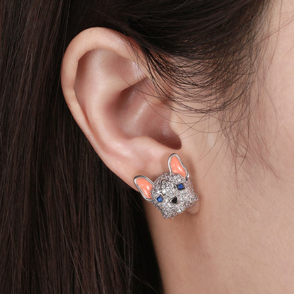 Frenchie Stud Earrings French Bulldog White Dog Cubic Zirconia Girls Ginger Lyne Collection