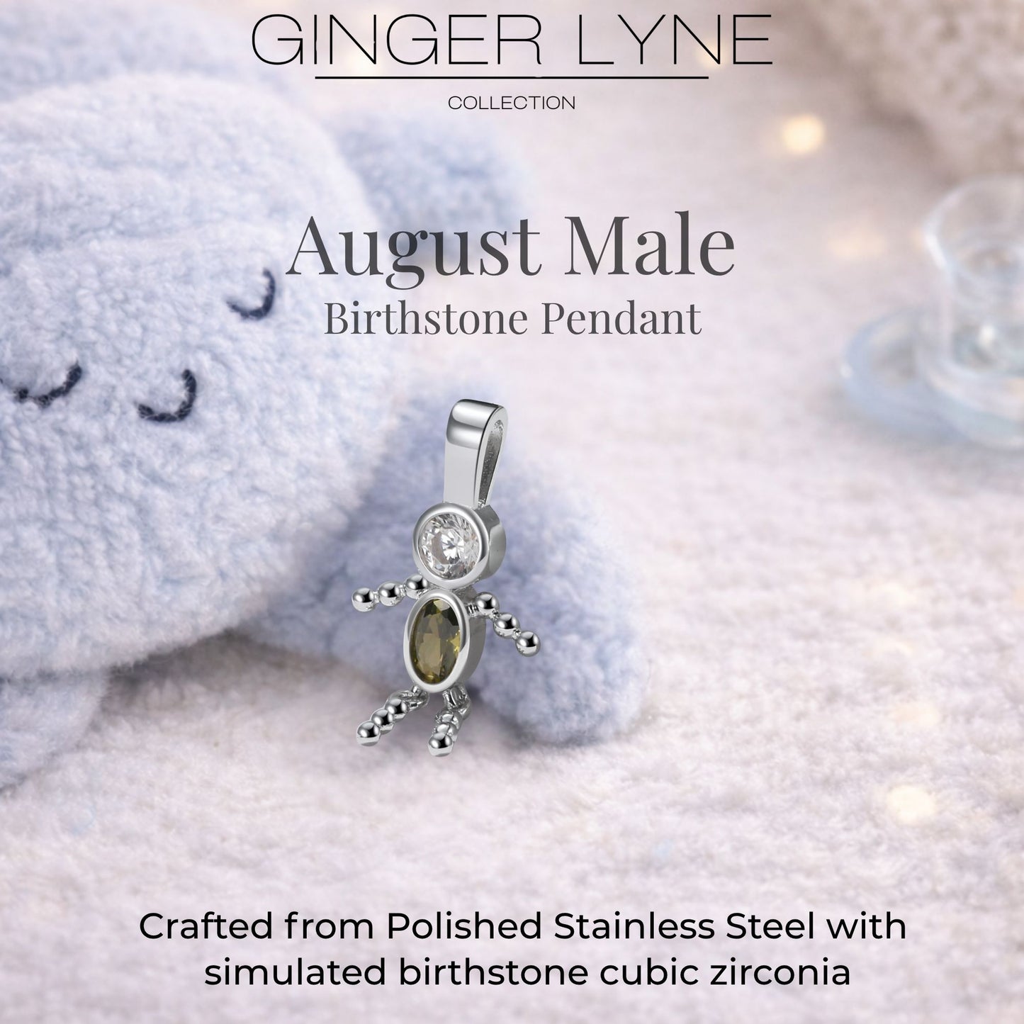 Birthstone Family Pendant for Mom by Ginger Lyne Stainless Steel Cubic Zirconia Charms For Grandma Necklace_Male-August-Silver-3