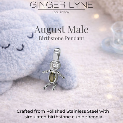 Birthstone Family Pendant for Mom by Ginger Lyne Stainless Steel Cubic Zirconia Charms For Grandma Necklace_Male-August-Silver-3