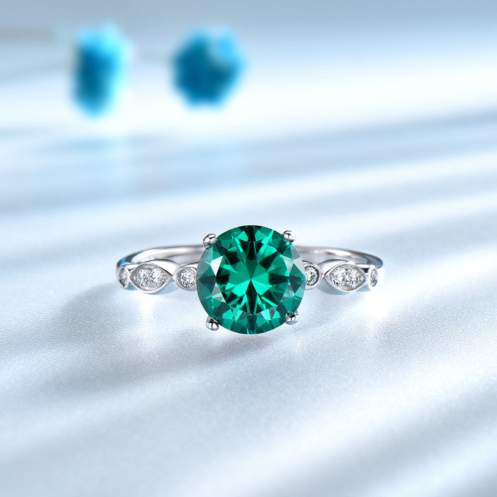 Engagement Ring for Women   Round Birthstone Emerald  Sterling Silver Ginger Lyne Collection