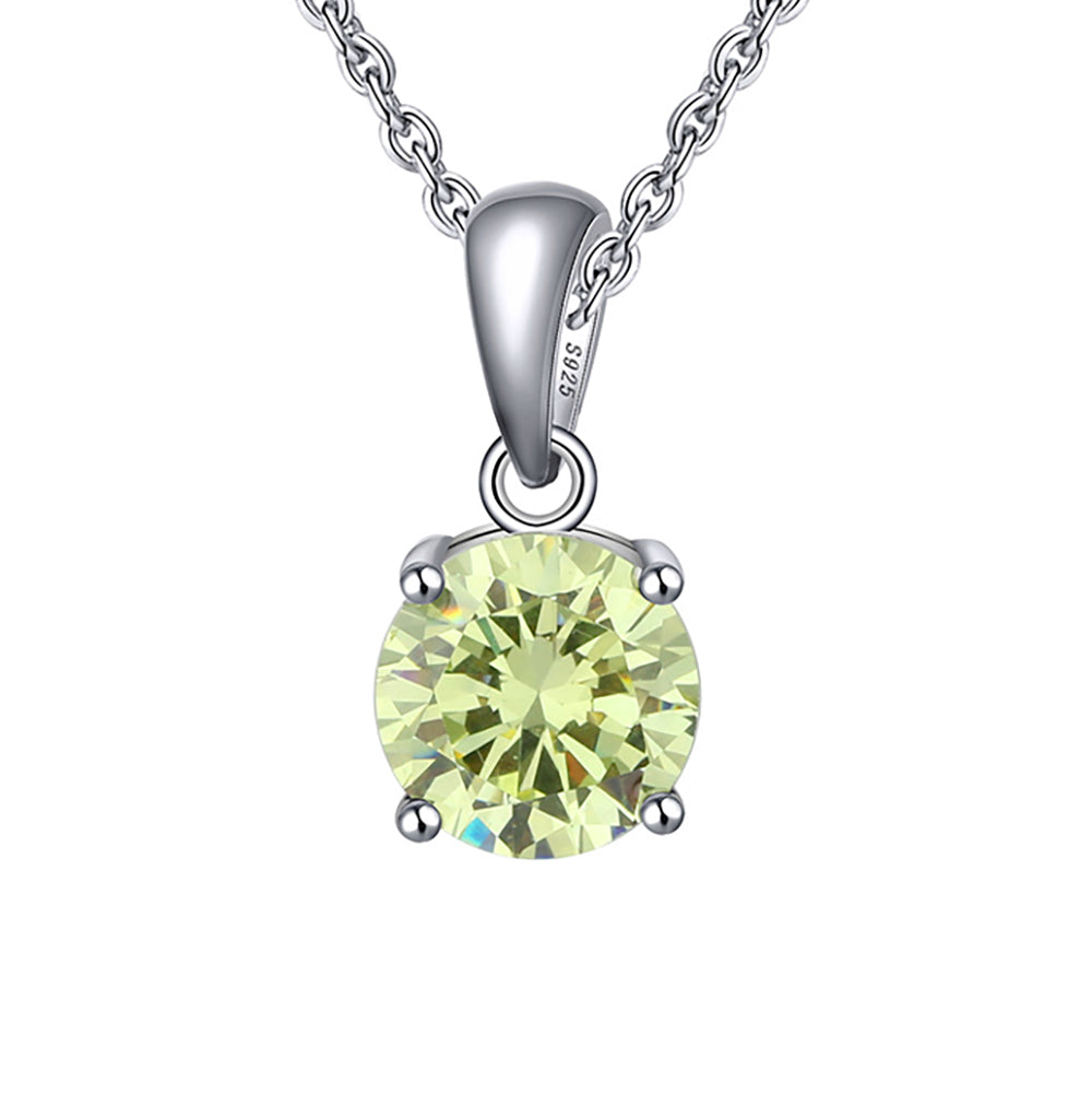 Solitaire Birthstone Necklace for Women Cz Sterling Silver Ginger Lyne Collection - August-Peridot Green