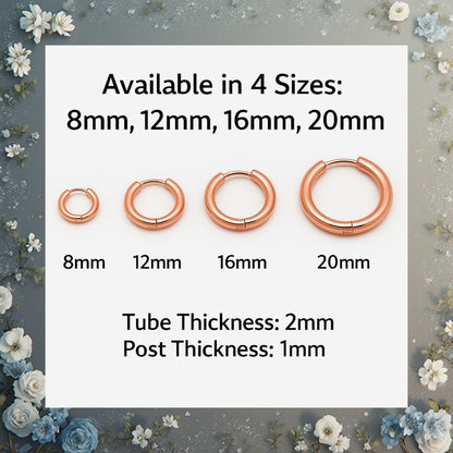 Stainless Steel Hoop Earrings by Ginger Lyne Huggie Style for Lobe Cartilage Piercing Body Jewelry - Rose-20mm