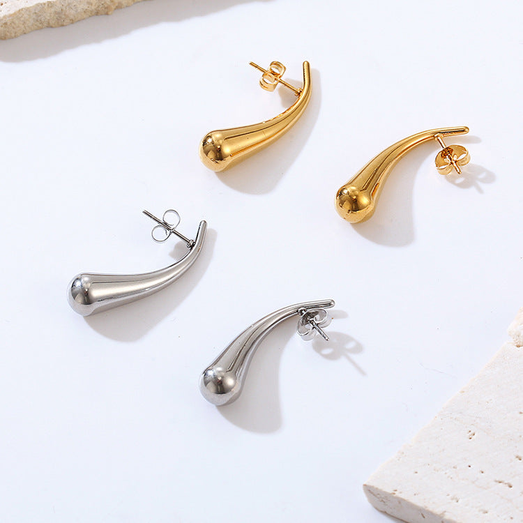 Teardrop Drop Earrings for Women Gold Stainless Steel  Studs Ginger Lyne Collection - Silver