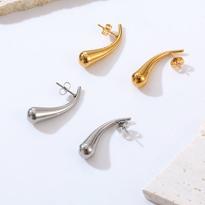 Teardrop Drop Earrings for Women Gold Stainless Steel  Studs Ginger Lyne Collection - Silver
