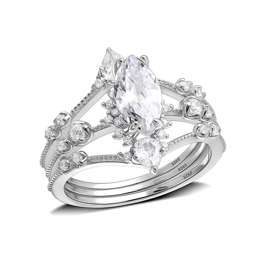 Christabella Marquise Bridal Ring Set Sterling Silver Women Ginger Lyne Collection - 10