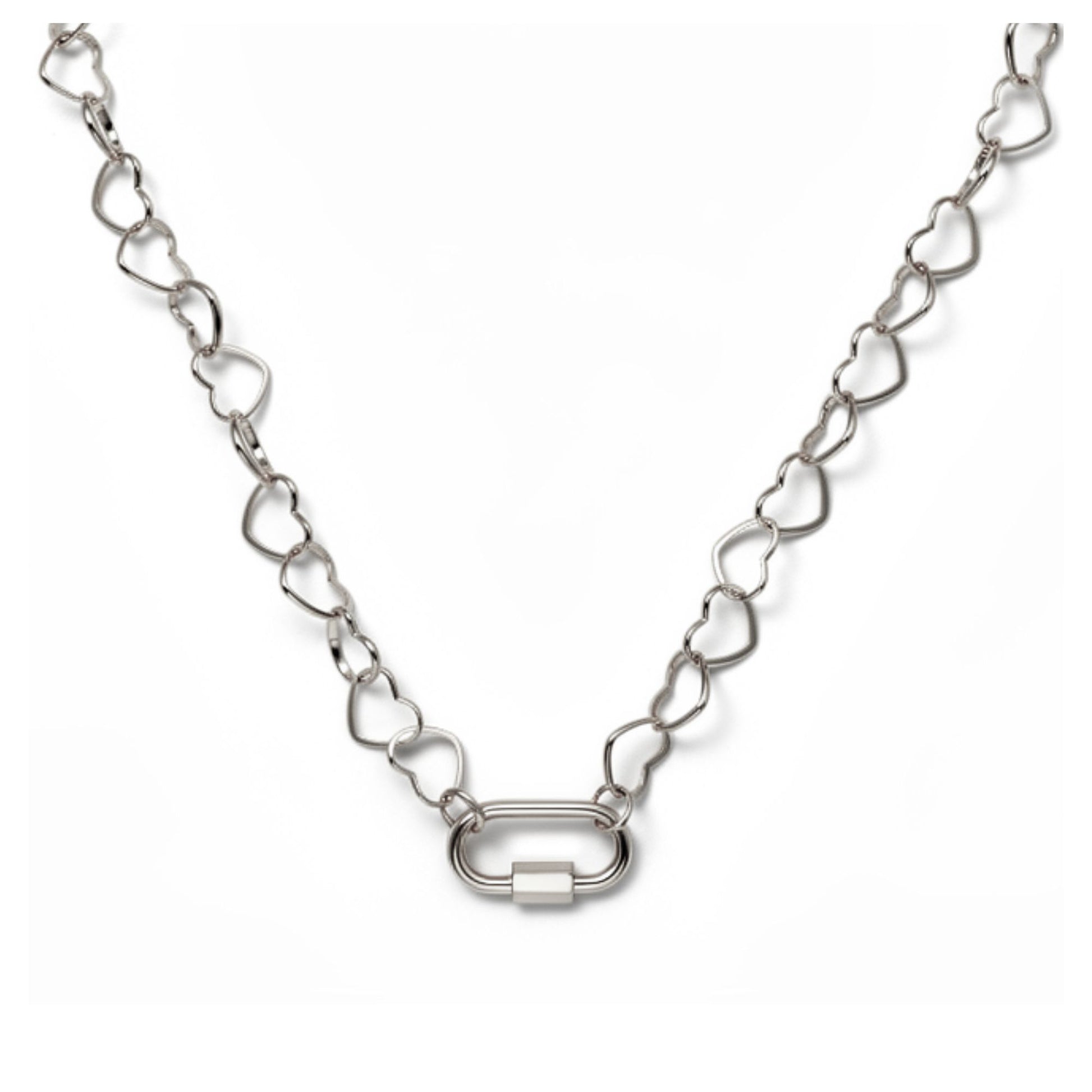 CarabinerCharmHolderNecklaceforWomenbyGingerLyneHeartChainSilverStainlessSteel18-20"easyaddCharms_Silver-HeartChain/RectSqCH-1