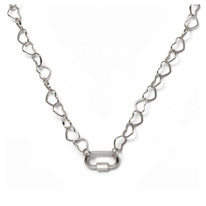 CarabinerCharmHolderNecklaceforWomenbyGingerLyneHeartChainSilverStainlessSteel18-20"easyaddCharms_Silver-HeartChain/RectSqCH-1