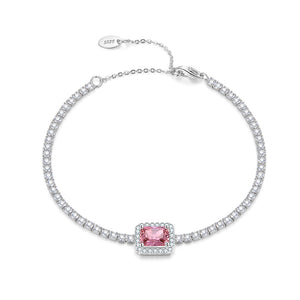 Halo Tennis Chain Bracelet for Women Adjustable Sterling Silver Pink CZ Ginger Lyne Collection - Pink