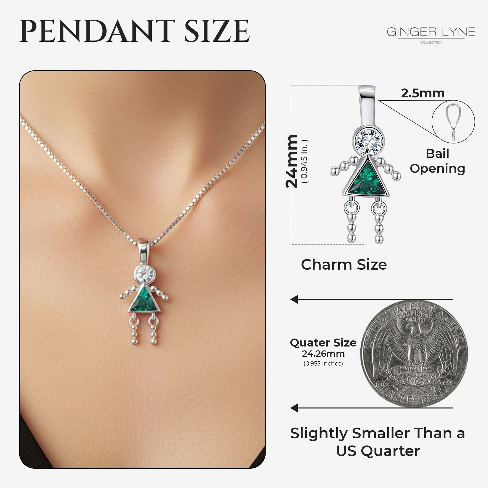 Birthstone Pendant Necklace for Girl Mom or Grandma by Ginger Lyne Sterling Silver CZ Family Birthday Charm - Girl May