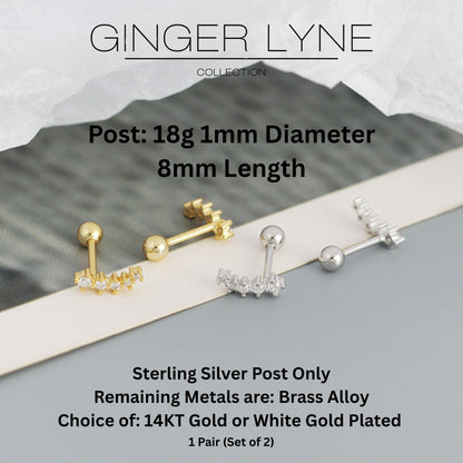Graduated CZ Crawler Earrings for Women Sterling Silver 18G 8mm Cartilage Helix Upper Lobe Body Piercing Ginger Lyne - Silver