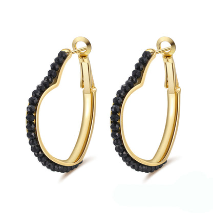 Heart Hoop Earrings for Women Black Spinel Gold Plated Sterling Silver Ginger Lyne Collection - Black