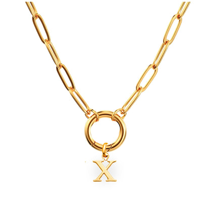 PaperclipLinkCircleCarabinerIntialLetterCharmHolderNecklaceforWomen18ktGoldPlatedStainlessSteelGingerLyne_Gold-X-1
