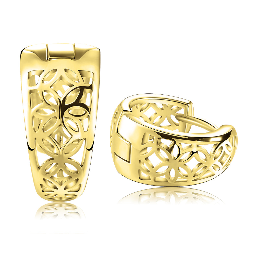 Filigree Wide Hoop Earrings for Women White Gold Plated Ginger Lyne Collection - Gold