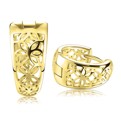 Filigree Wide Hoop Earrings for Women White Gold Plated Ginger Lyne Collection - Gold