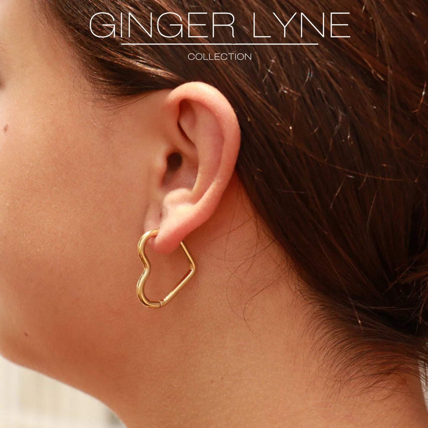 Heart Hoop Earrings for Women by Ginger Lyne Gold Stainless Steel Lightweight Classic Everyday Style - Gold