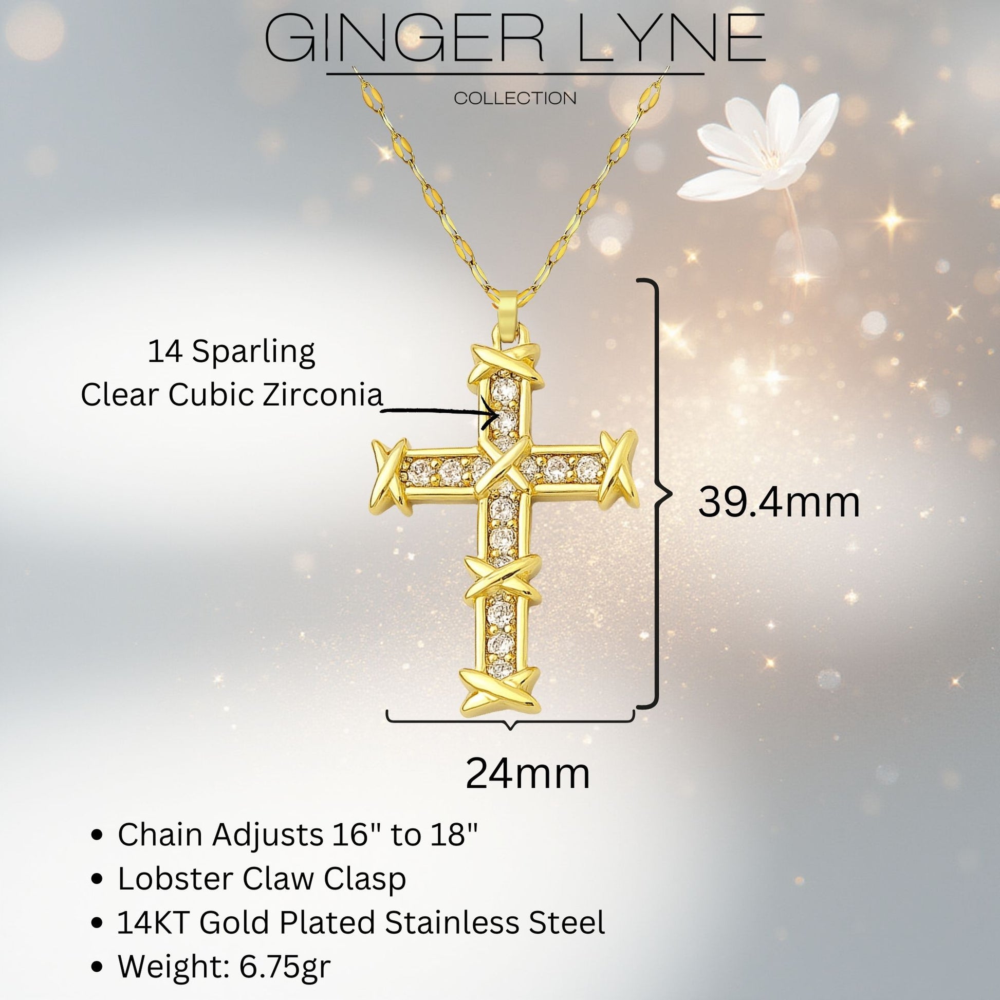 CrossPendantNecklaceforWomenReligiousJewelryCZGoldPlatedStainlessSteelGingerLyneCollection_Gold-4