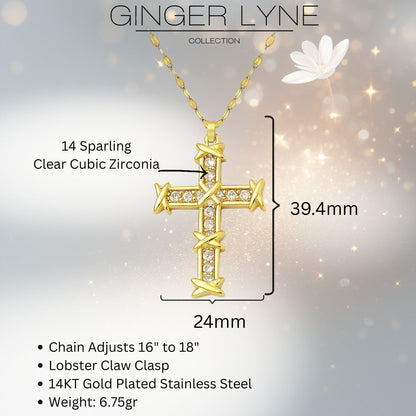CrossPendantNecklaceforWomenReligiousJewelryCZGoldPlatedStainlessSteelGingerLyneCollection_Gold-4