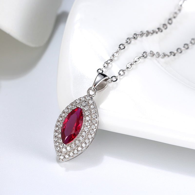 Pendant Necklace for Women Marquise Red Cz Sterling Silver Ginger Lyne Collection