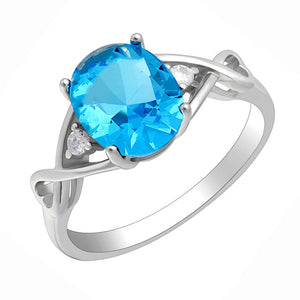 Birthstone Engagement Ring for Women by Ginger Lyne Sterling Silver Cubic Zirconia - Light Blue,10