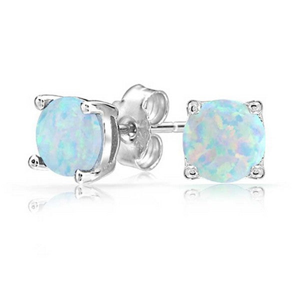 White Created Fire Opal Stud Earrings White gold Plated Womens Ginger Lyne Collection - Silver/White