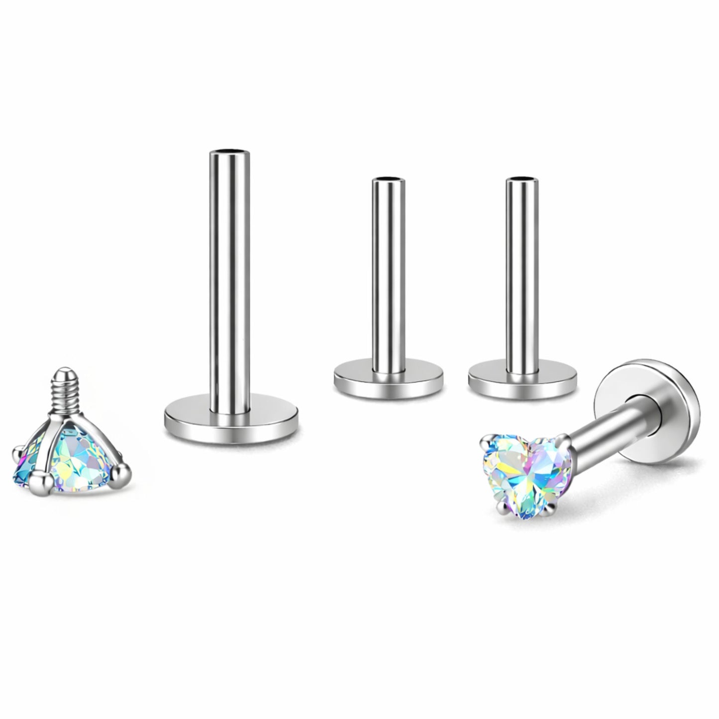 SmallHeartCZSolitaireFlatBackStudEarringsBodyPiercingsbyGingerLyne2SetsPost6mm8mmIncluded_3mm-AuroraBorealis-1