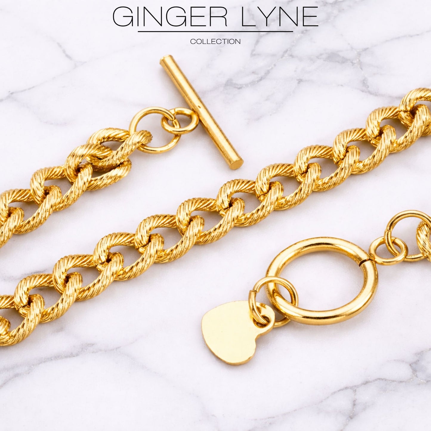 HeartCharmToggleBraceletforWomenbyGingerLyneStainlessSteelChain_Gold-3