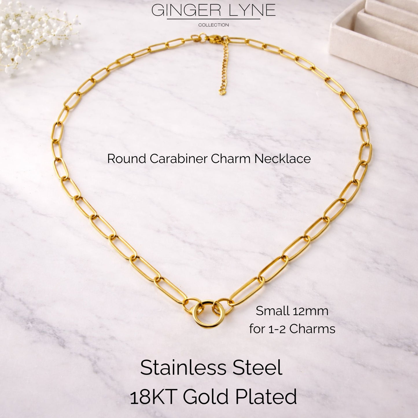 CarabinerCharmNecklaceforWomenPaperclipChainRoundCarabinerHolderStainlessSteelbyGingerLyne_12mm/Gold-6