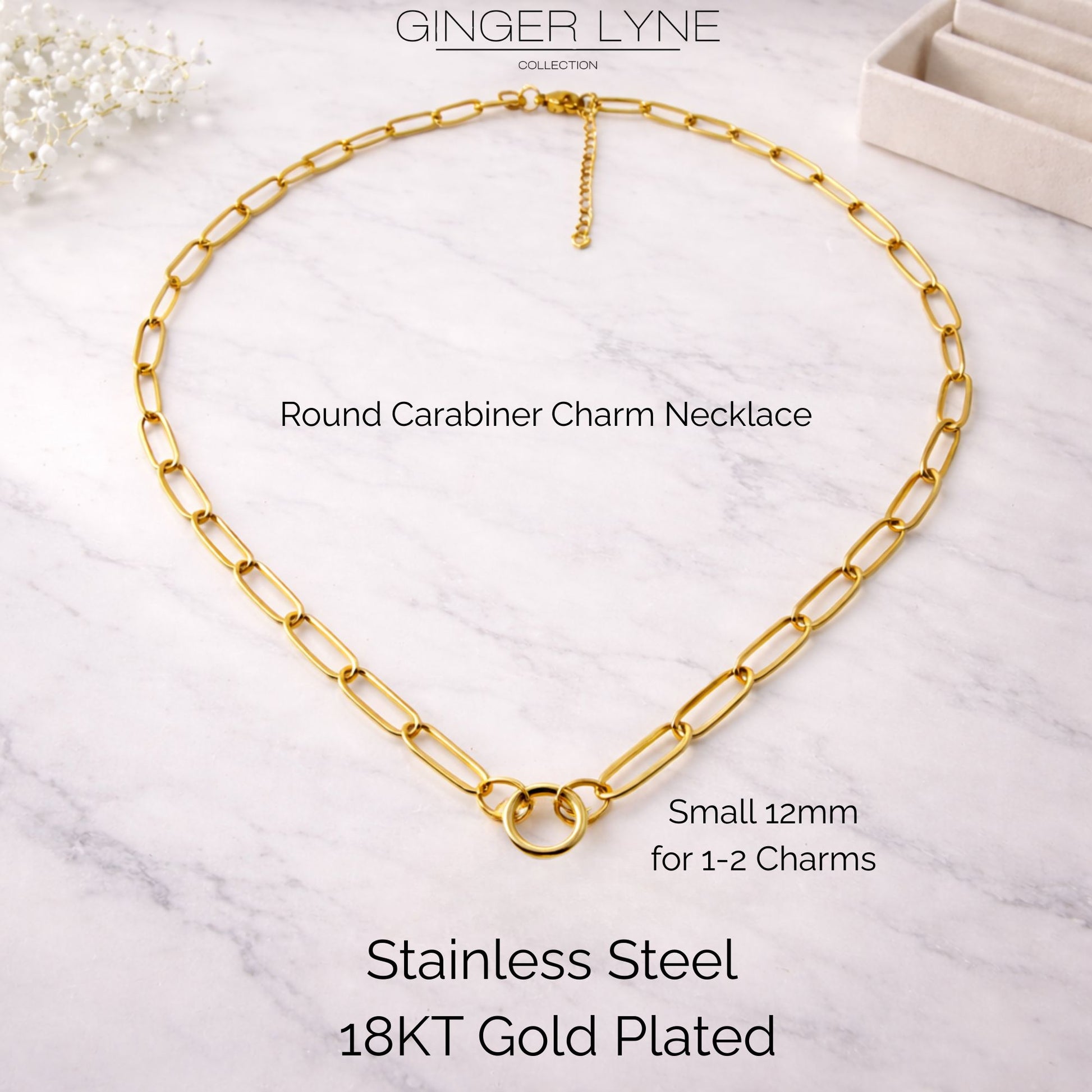 CarabinerCharmNecklaceforWomenPaperclipChainRoundCarabinerHolderStainlessSteelbyGingerLyne_12mm/Gold-6