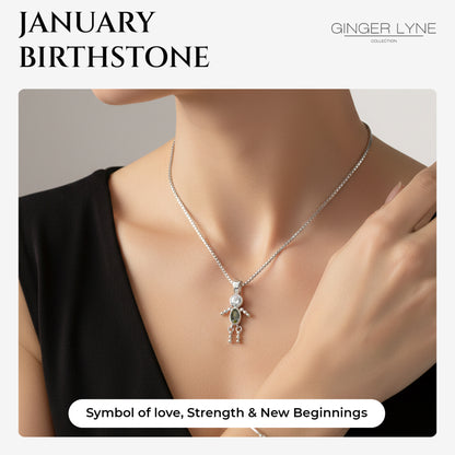Birthstone Pendant Necklace for Boy Mom or Grandma by Ginger Lyne Sterling Silver CZ Family Birthday Charm - Boy August