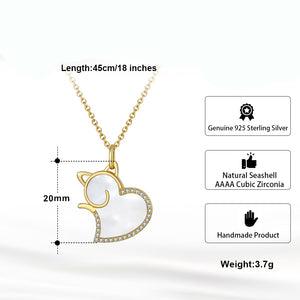 Cat Heart Pendant Necklace for Women Seashell CZ Sterling Silver Ginger Lyne Collection